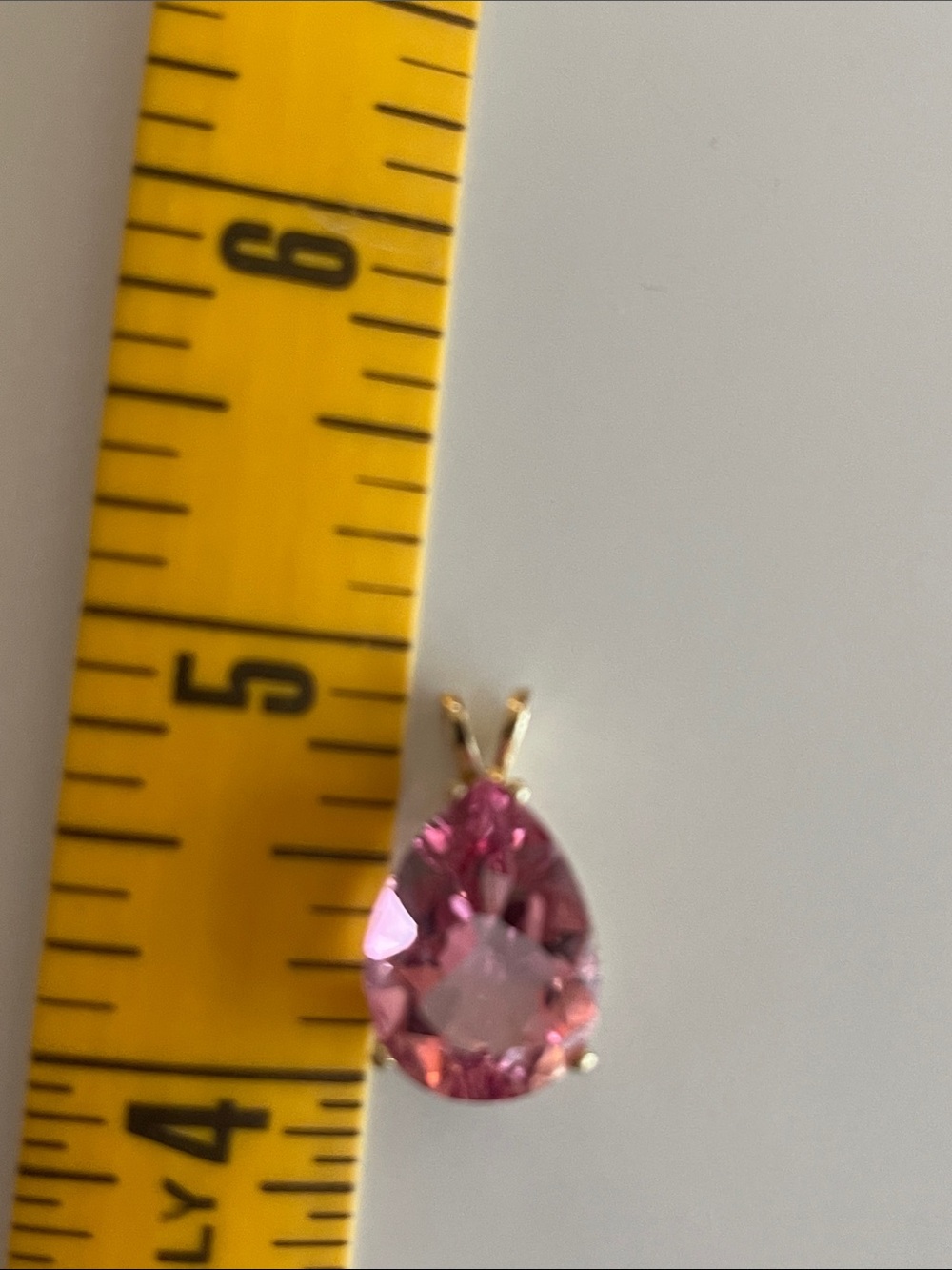 14k Gold Tear Drop Pink Stone Pendant - Picture 4 of 6